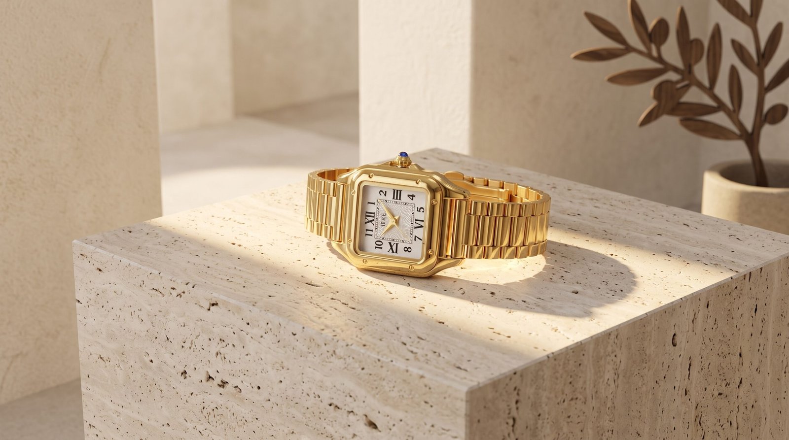 Montre IEKE Dorée - Cadran Carré Vintage avec Chiffres Romains – Image 4