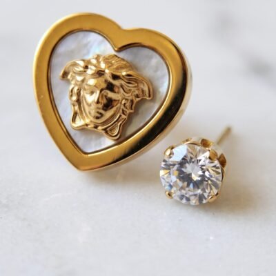 Boucles d'Oreilles Cœur Dorées avec Strass